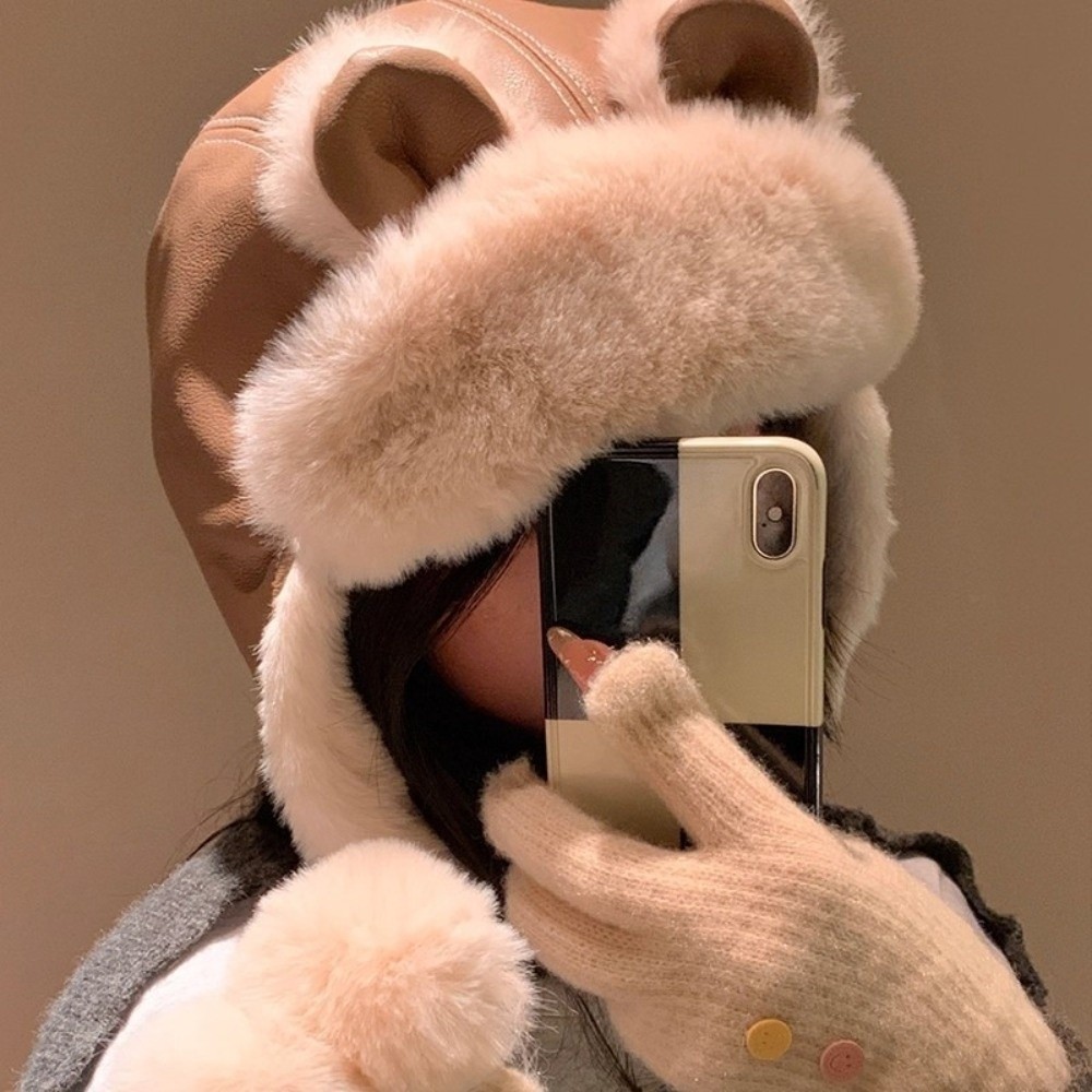 Cozy Faux Leather Bear Ear Tra - Winter Trapper Hat recension och pris